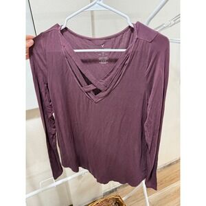 American Eagle Outfitters Long Sleeve Crisscross V Neck Burgundy Women's Small